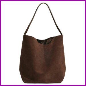 Large Genuine Leather Suede Tote Shoulder Bag Bucket Purse